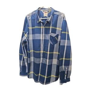 Levi's Men's Western Long Sleeve Snap Button Standard Size XXL Blue Plaid Vtg